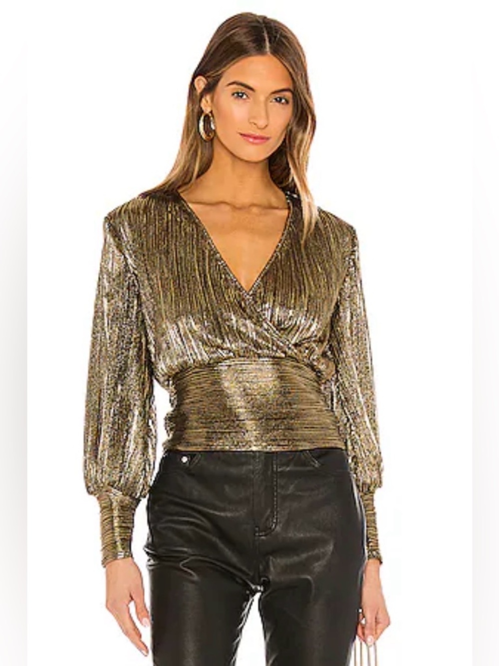 NWT Trinity Pleat Blouse in Gold Size 8/M
